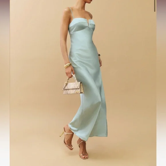 NWT Reformation Brie Silk Dress in Aquamarine
